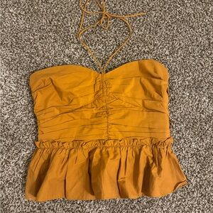 Express Mustard Halter Crop Top